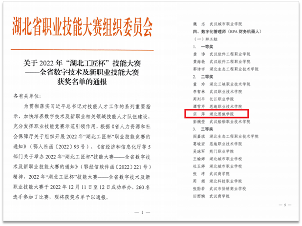 學(xué)校教師在2022年“湖北工匠杯”技能大賽中獲二等獎(jiǎng) 學(xué)校教師在2022年“湖北工匠杯”技能大賽中獲二等獎(jiǎng)